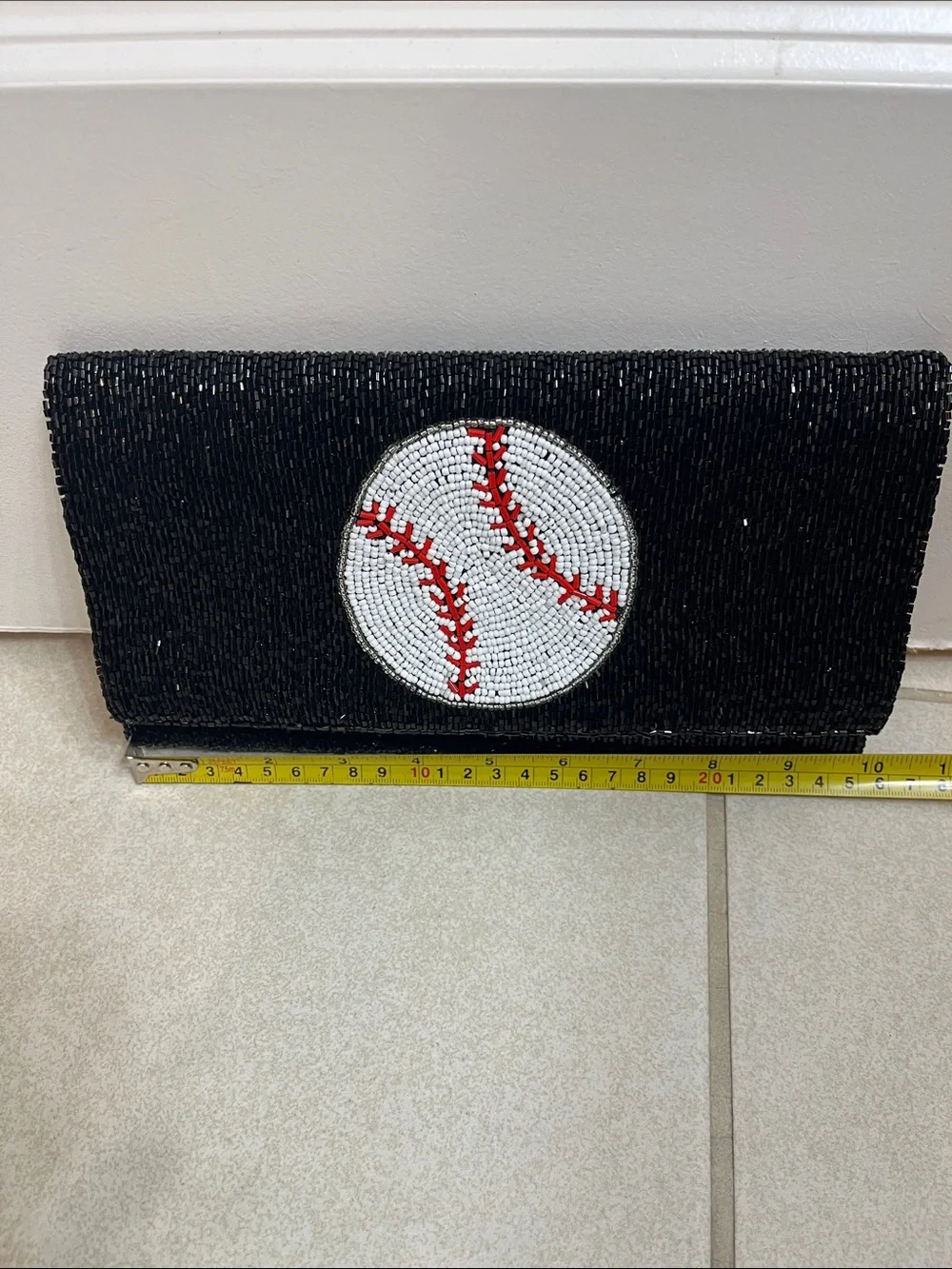 Black Beaded Baseball Clutch - Unbranded